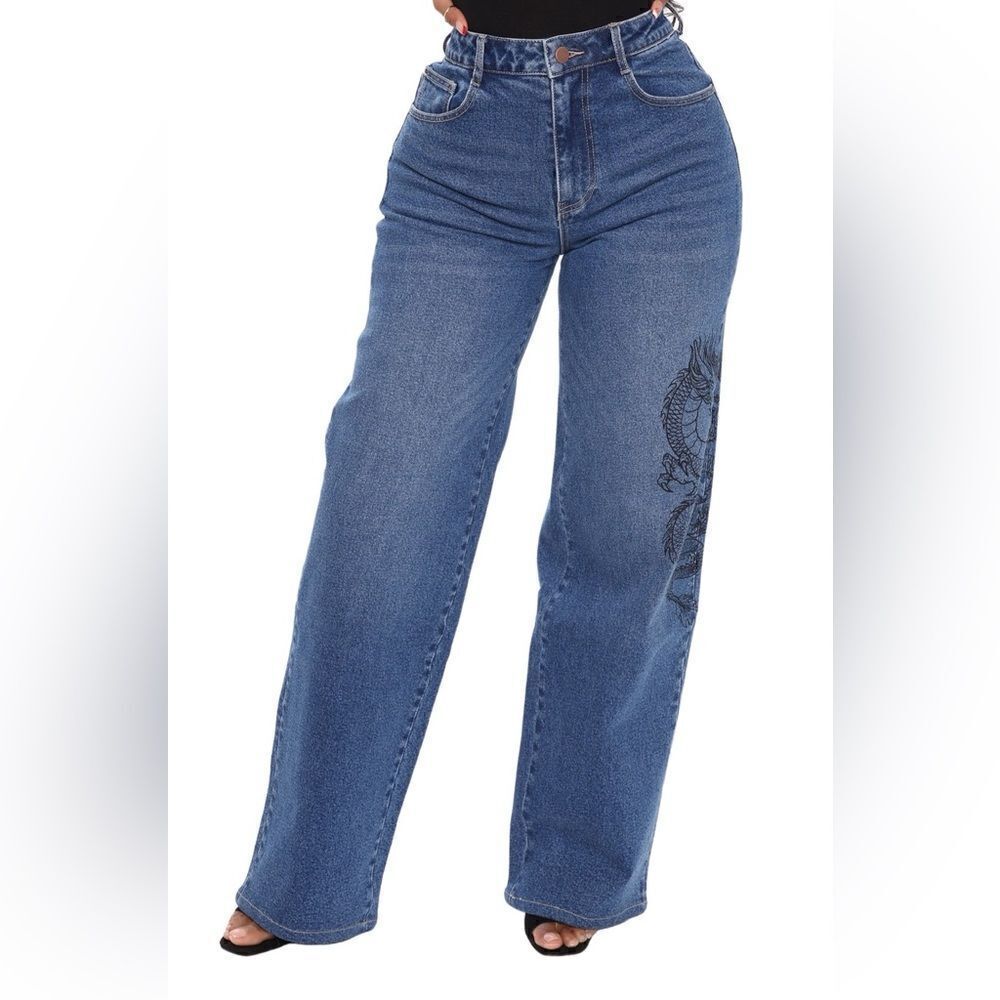 Fashion Nova slouch fit Dragon you around dark wash jeans size 5